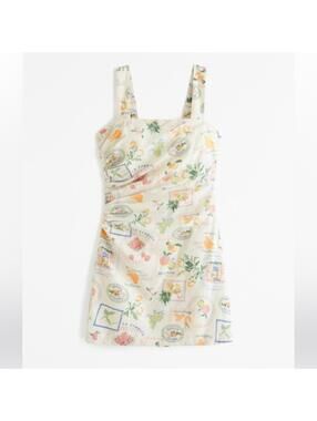 Abercrombie Linen-Blend Ruched Squareneck Mini Dress Italy